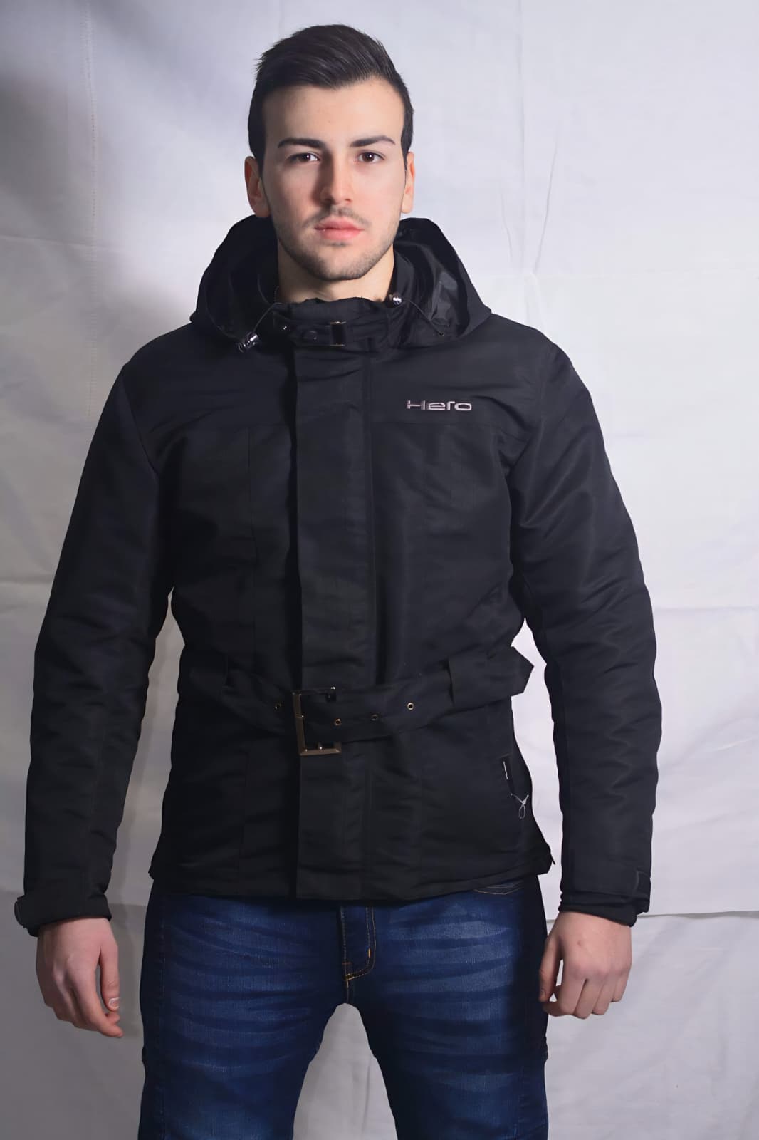 City Hero 17-897 Men’s Black Fabric Motorcycle Jacket with Hood